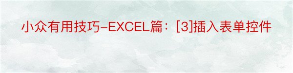 小众有用技巧-EXCEL篇：[3]插入表单控件