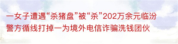 一女子遭遇“杀猪盘”被“杀”202万余元临汾警方循线打掉一为境外电信诈骗洗钱团伙