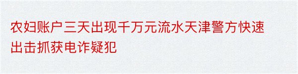 农妇账户三天出现千万元流水天津警方快速出击抓获电诈疑犯