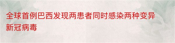 全球首例巴西发现两患者同时感染两种变异新冠病毒